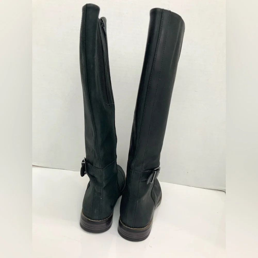 Clarks Sz 7.5 Camzin Branch Black Leather Buckle Zip Up‎ Knee Tall Riding Boots
